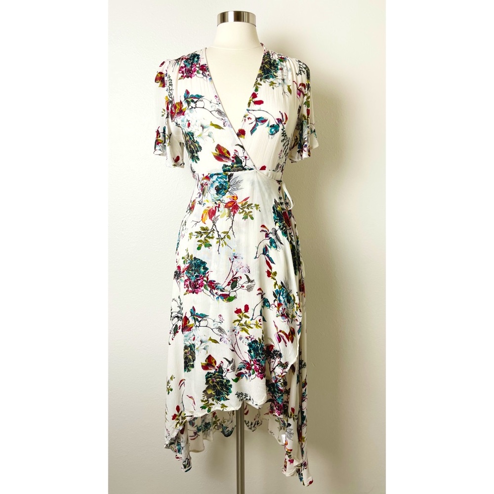 Lov Posh White Wrap-Around Dress With Floral Print